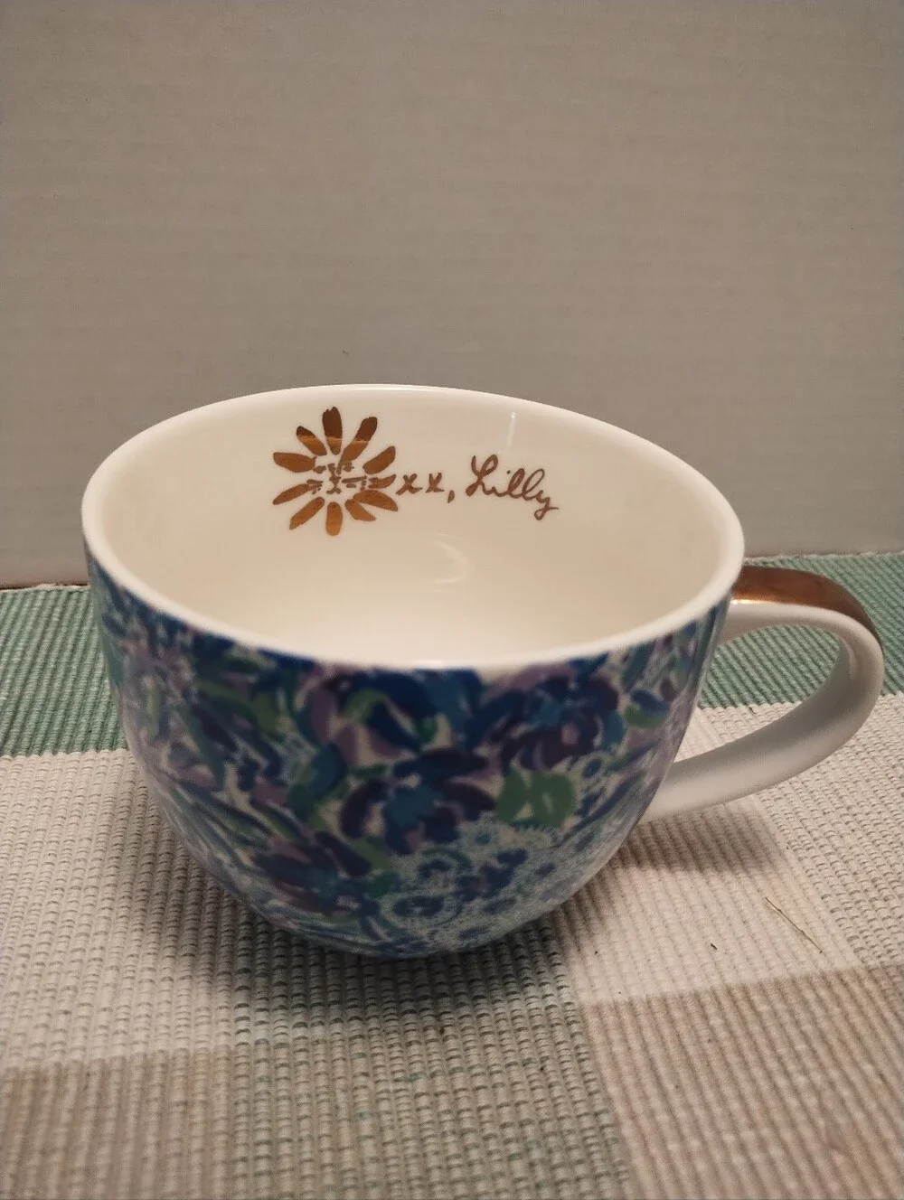 Lilly Pulitzer Blue & Green Floral Ceramic Mug with Gold Accent